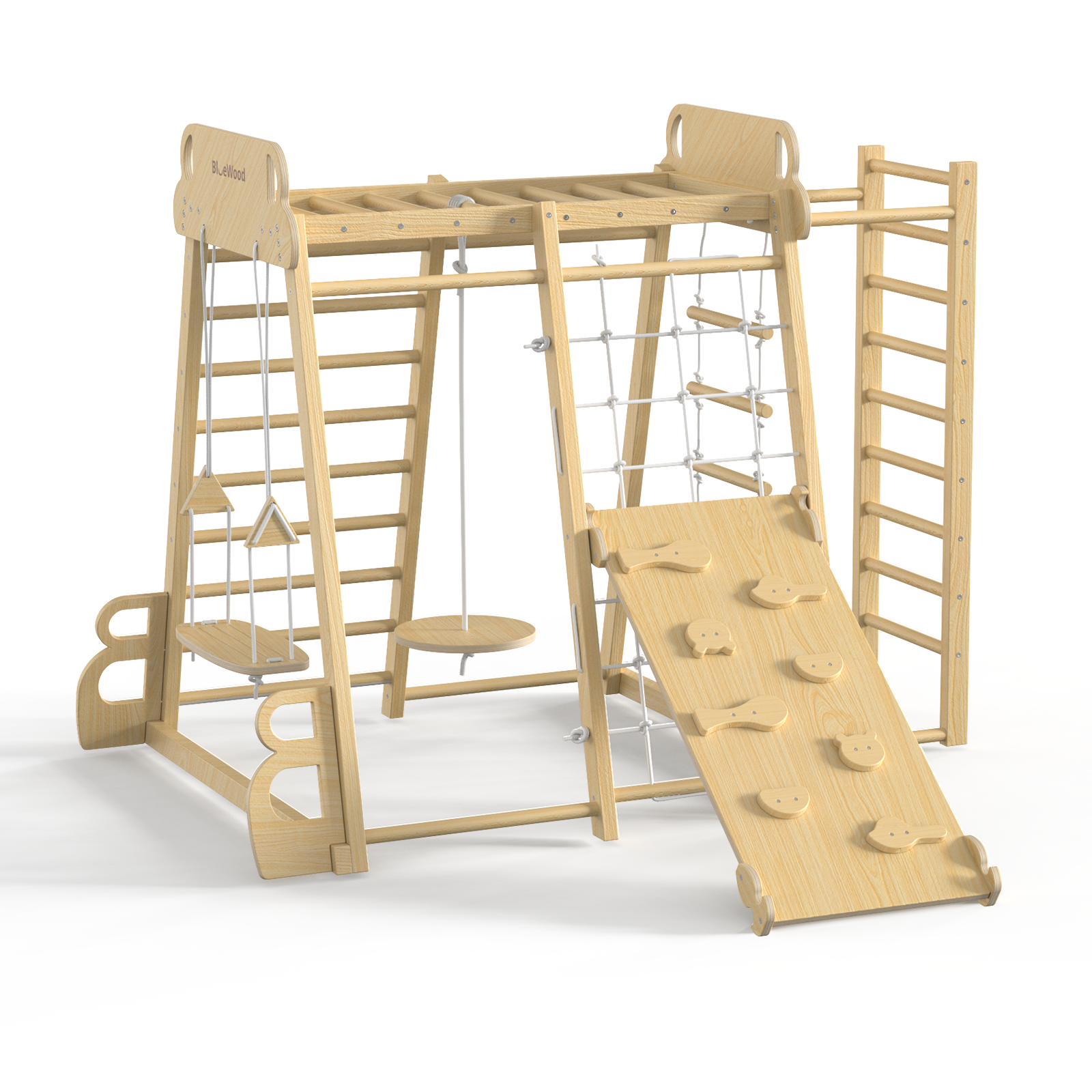 Safari Land - Juegos de columpios para gimnasios de jungla de interior BlueWood® *Tono de madera natural